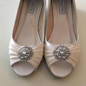 WEDDING SHOES! white satin low wedge shoe